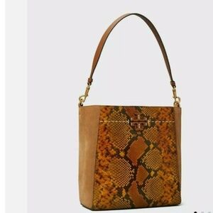 Tory Burch Mcgraw Exotic Hobo Leather Bag Dark Caramel Rare